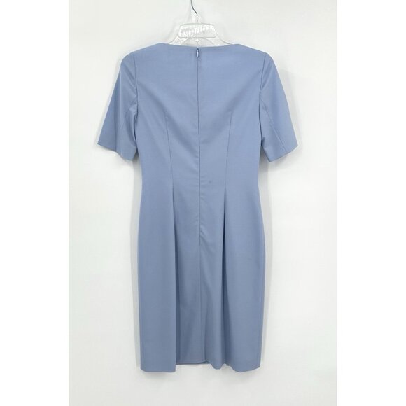 dress shift sheath worsted wool short sleeve business office blue 2 4 - Picture 5 of 6